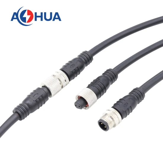 Aohua 2 3 4 Pin Cable de goma IP65 Macho Hembra Tuerca de metal Impermeable M8 Sensor Conector